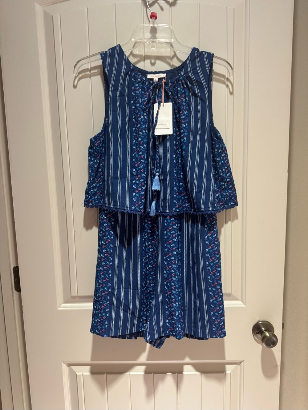 Skies Are Blue Navy Floral & Stripe Sleeveless Jumpsuit